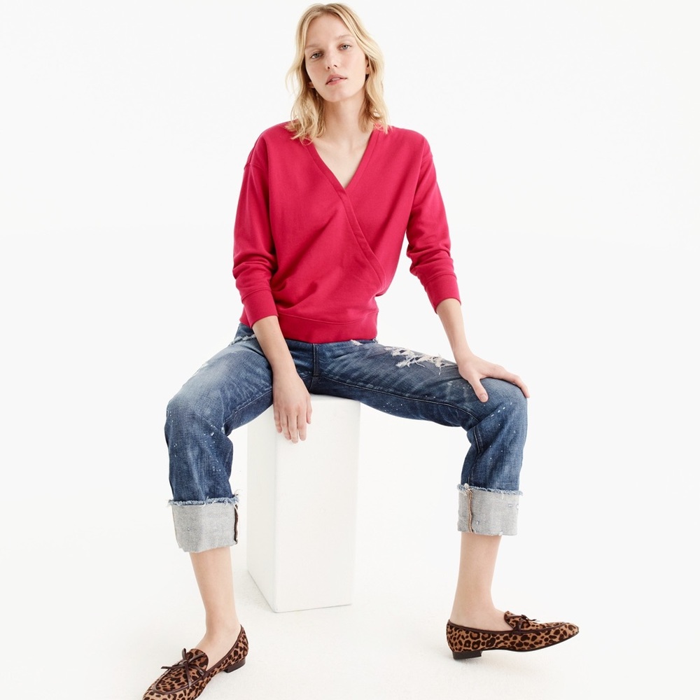 J Crew Wrap Front Red Sweatshirt S